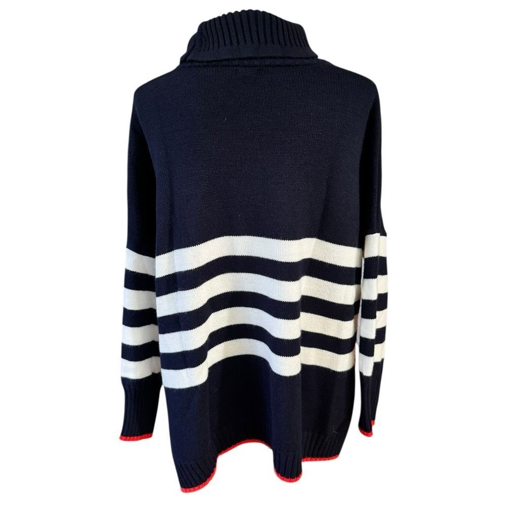 MER-SEA Marina Striped Tunic Sweater in navy blue white stripes red trim OS - Picture 3 of 4